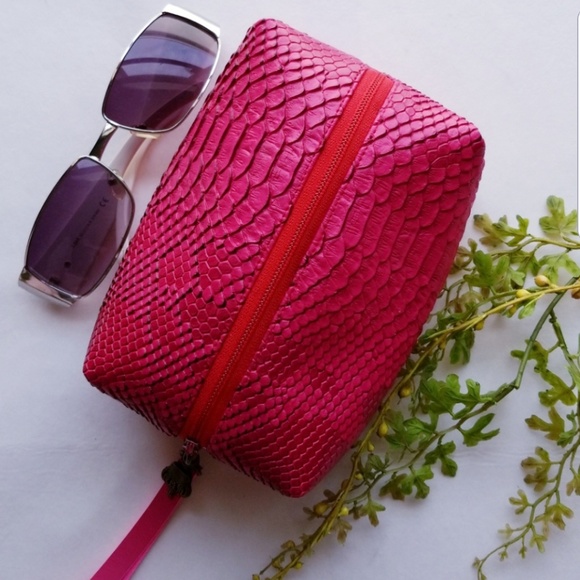 Fairengetti Handbags - Handmade Pink Faux Crocodile Cosmetic Bag
